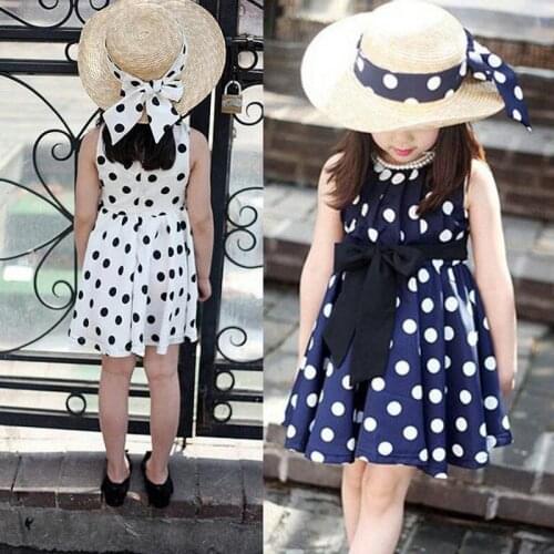 Summer Baby Girl Dress Cute Kids Toddlers Print Polka Dots Chiffon Tunic Bowknot Sundress Dresses For Girls Chidren Clothes