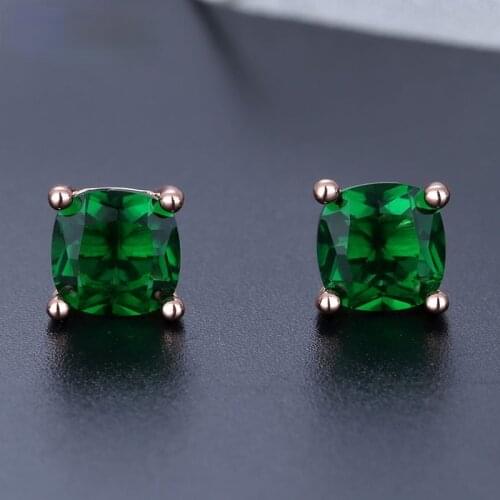 Fashion Simple Retro Rose Gold Square Green Gem Stud Earrings Charm Women Stud Earrings Girls Leisure Party Jewelry
