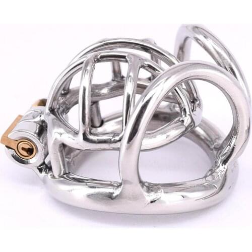 Stainless Steel Male Chastity Cage Short Metal Cockring Curved Testicle Bondage Gear Chastity Devices Balls Locking Ring for Men