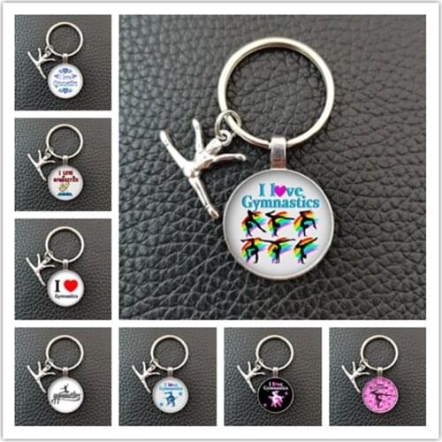 New Gymnast Keychain Artistic Gymnast Patterned Glass Pendant Keychain Gymnast Memorial Gift