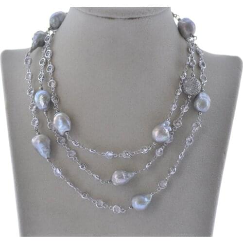 MCT·STAR Z10234 34"-50" 18mm Gray Baroque Drop KESHI Pearl NecklaceCZ