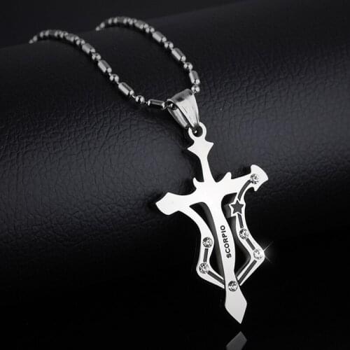 Necklace mens cross Zodiac sign 12 constellation chains pendants stainless steel male pentagram chains necklace 2019 wholesale