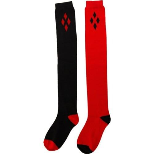 Drop Ship Women Girl Winter Boots Cuff Sock Black Red Diamond Printed Knee High