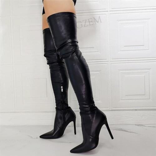 DOBANER Women Over Knee Boots Stretchy High Heels Thigh High Boots Femmes Bottes Ladies Black Shoes Woman Plus Size 42 43 45 47