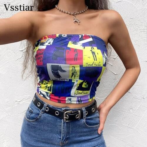 Vsstiar Sexy Tie Dye Tank Top 2021 Fashion Off Shoulder Strapless Vintage Crop Tops Y2K Clubwear Women Summer Abstract Vest