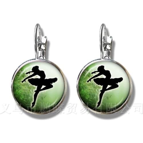 Silver Plated Stud Earrings 16mm Glass Cabochon Beautiful Earrings For Women Girls Ballet Dancer Wonderful Gift