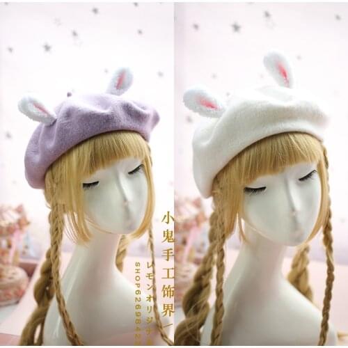 Japanese Sen Department complex Gubei Lei hat female autumn and winter pure wool lovely antlers Christmas hat painter hat bud