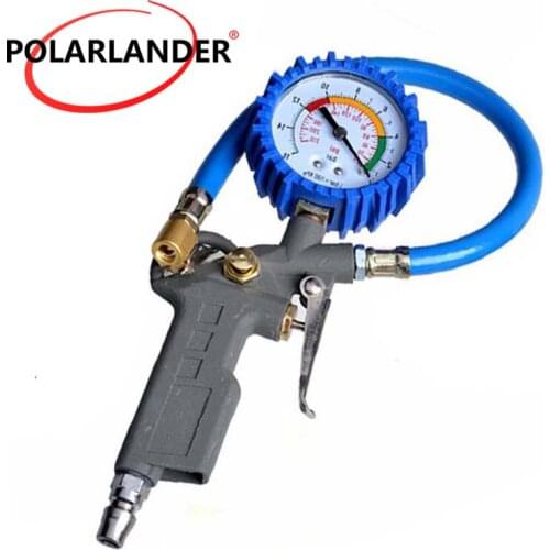 Tire Inflator Lock On Air Pump Dial Pistol Hose Tire Pressure Gauge 220psi Car Motorcycle Auto Air Inflator Gun Flexible