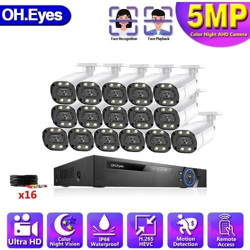 16CH 5MP CCTV Camera Security System DVR Kit 5MP Waterproof Color Night Vision Video Surveillance AHD Camera System Kit