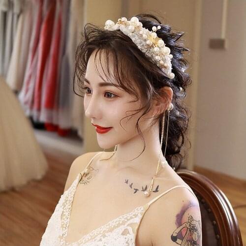 Wedding Hair Accessories Vintage Pearl Sequins Yarn Headbands Hairbands Bridal Crown Headdress bandeau femme pour cheveux