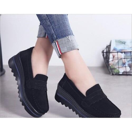 Large size Spring Autumn Shoes Woman Platform Genuine Leather Women Flats Thick Sole Womens Loafers Fashion new Female Shoes