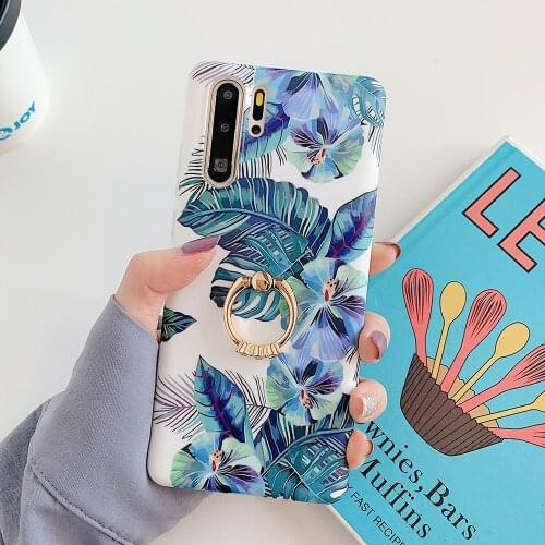 LOVECOM Vintage Banana Leaf Flower Phone Case For Huawei P30 P20 Pro Lite Mate 20 Pro Nova 5 With Finger Ring Soft Back Cover