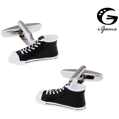 IGame New Arrival Canvas Shoes Cuff Links Black Color Casual Shoes Design Brass Material Men French Cufflinks Free Shipping