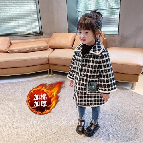 2-11 Years Kids Plaid Jacket For Girls Cute Button Cotton Padded Autumn Childrens Clothing Coat Toddler Childrens Outerwear
