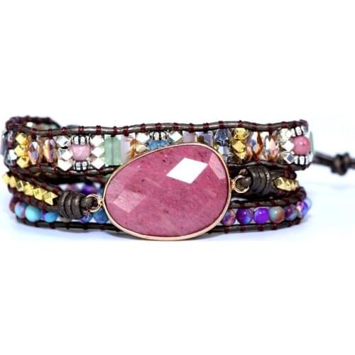 2020 Women Bracelet Boho Handmade 3 Strands Rhinestone Beads Leather Bracelets jewelry gift drop shipping