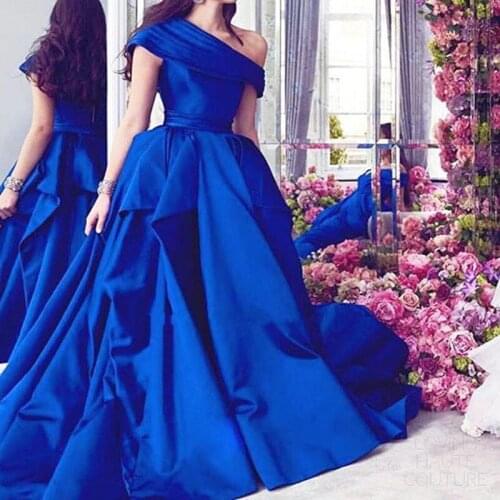 Robe de soiree evening gown 2018 sexy one shoulder ball gown vestido de festa longo royal blue Mother of the Bride Dresses
