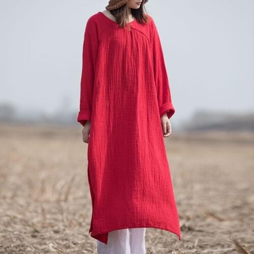 L-5XL 6XL Women Vintage cotton Linen Dress 2020 Spring long Sleeve plus size long maxi Dress Oversized Vestidos Autunm dress