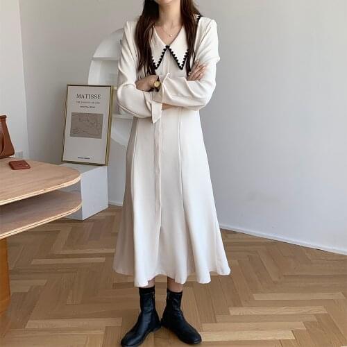 2021 New Women Spring Vintage Elegant Long Trumpet Dress Beige High-end Design Zipper Maxi Dresses