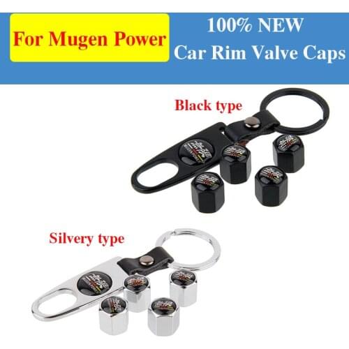 1set For Mugen Power Car Styling Key Chain + Leather Rim Tire Valve Caps for CRV Civic Accord CITY Fit Pilot Crossroad