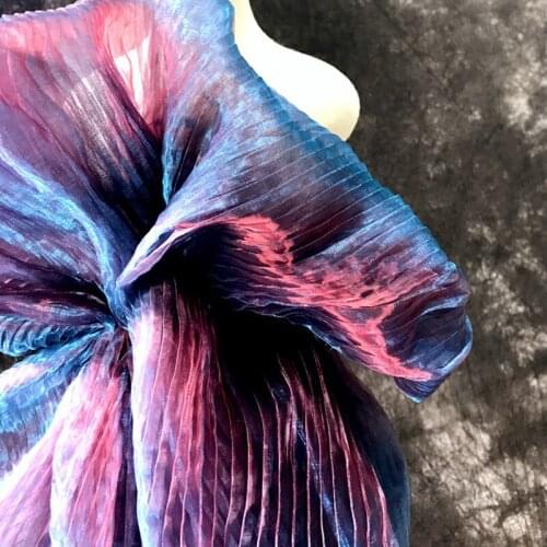 1Yard 2020 NEW Ancient Blue Original Perspective Fashion Designer Pleated Fabric Gradient Color Magic Laser Organ Pleats G1233