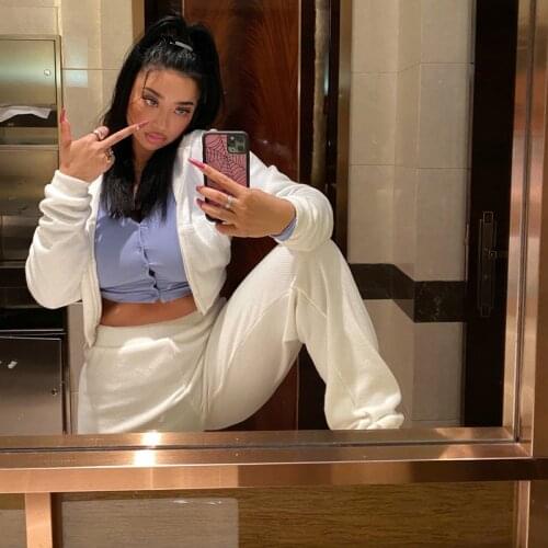 3 Colors Spring And Summer Thin Waffle Brushed Short Zipper Hoodie Suit Elastic Waist Casual Trousers