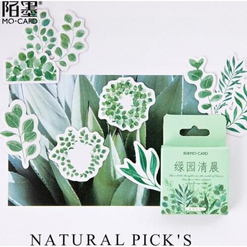 45pcs/pack Creative Green Garden Leaf Morning Sticker DIY Scrapbook Sticker Diary Sticky Notes Phone Decoration Stickers