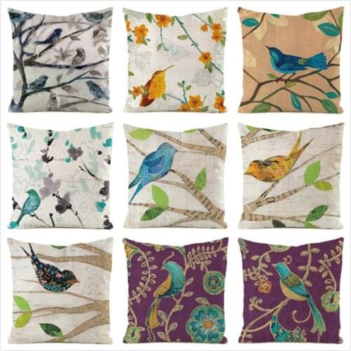 45cm*45cm Spring Birds Inimitated Silk Fabric Throw Pillow Covers Couch Cushion Cover Home Decorative Pillows Pillow Case