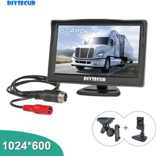 DIYSECUR 1024*600 5" 4Pin AHD Car Rear View Monitor Backup HD Monitor with Both Suction Cup and Bracket