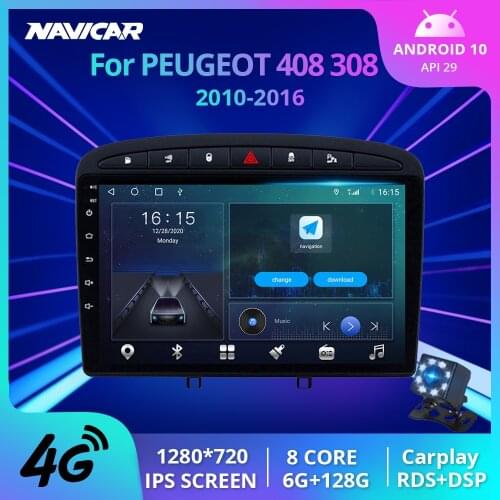 2Din Android10.0 Car Radio For Peugeot 408 308 2010-2016 GPS Navigation Stereo Receiver Auto Radio DSP Car Multimedia Player IGO