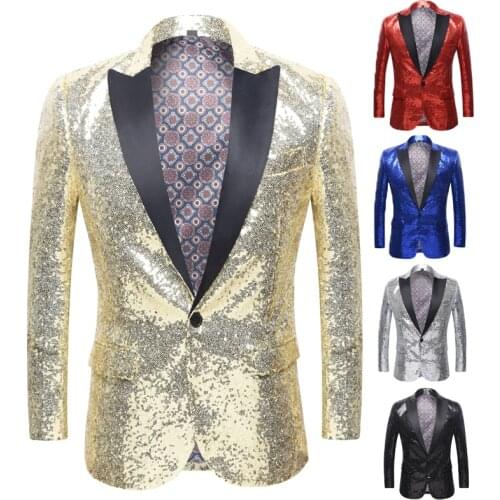 Shiny Gold Sequin Glitter Embellished Blazer Jacket Men Nightclub Prom Suit Blazer Men Costume Homme Stage Clothes For singers