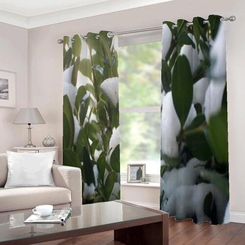Customized large Curtain childrens room winter snow scene Snow covered leaves Curtains For Living room Half-Blackout Drapes