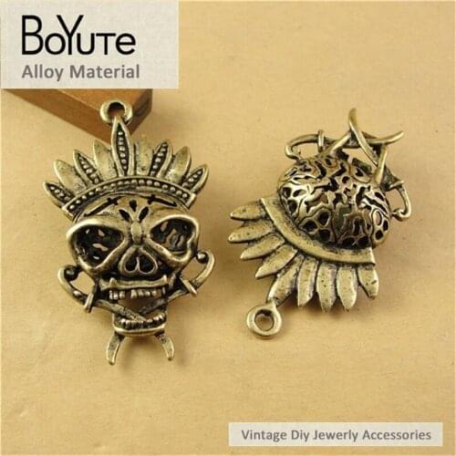 BoYuTe (5 Pieces/Lot) 49*28MM Vintage Accessories Parts Material Alloy Antique Bronze Skull Pendants for Jewelry Components