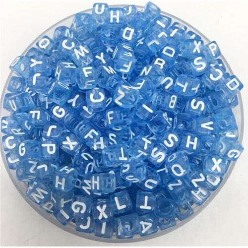 100pcs 6mm Letter Beads Sky Blue Mix Square Shape 26 Alphabet Charms DIY Beads For Bracelet Necklace Jewelry Making
