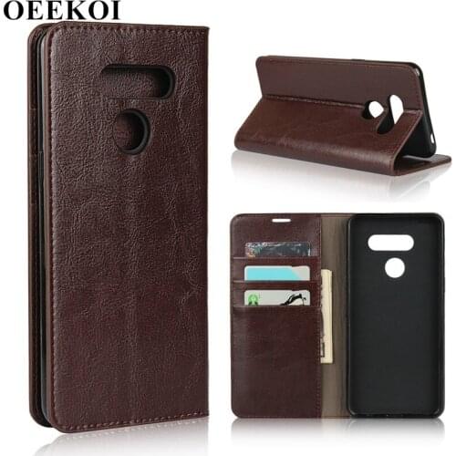 OEEKOI Crazy Horse Genuine Leather Wallet Flip Case for LG K50S