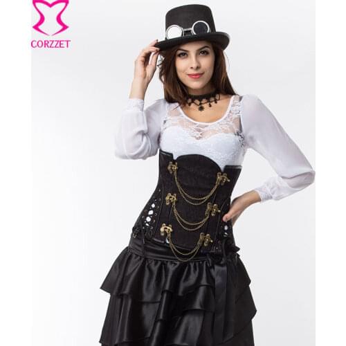 Black Chain Steel Boned Underbust Corset Steampunk Gothic Clothing Plus Size Waist Trainer 6XL Sexy Corsets And Bustiers Vintage