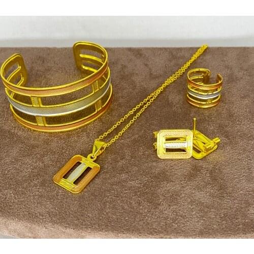 Kids Bangles Gold Color African Dubai Jewelry Sets for Baby Girls Ethiopian Colorful Rings Earrings Arab Children Birthday Gift