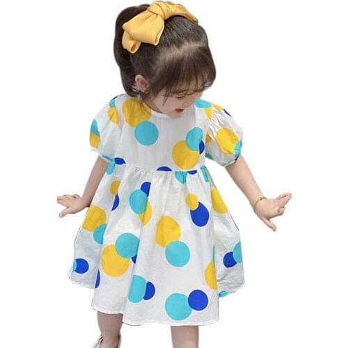 2020 New Arrivals Toddler Baby Girls Dress Polka Dot Print Short Sleeve Knee Length A-Line Cute Dress 2 Colors For Kids