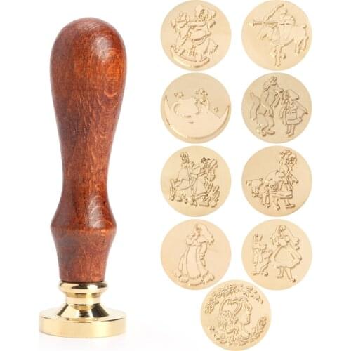 DIY Romantic Wax Stamp Classic Seal Retro Wedding Wooden Customs Cartoon Pattern Letter Envelope Crafts Sealing Tools