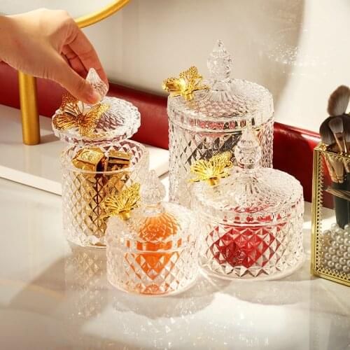 European Crystal Glass Candy Jar Dried Fruit Storage Jar Butterfly with Lid Jewelry Storage Box Home Decoration Ornaments