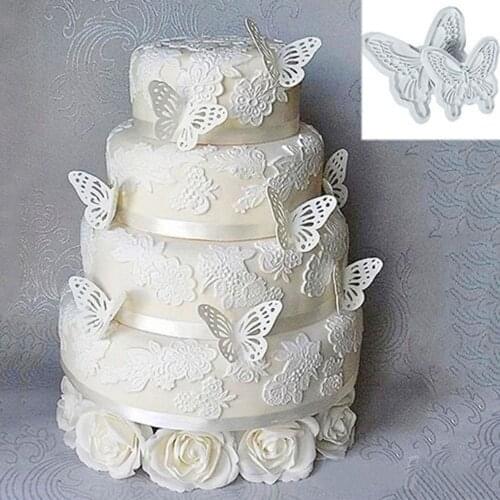 2 Pcs 3D Plastic Butterfly Shape Cake Plunger Cutter Mold Fondant Mould Cookie Cutter Sugar craft Cookie Cutters Tool
