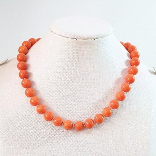 Hot sale orange artificial coral 8mm 10mm 12mm 14mm round beads chain necklace for women trendy gift jewelry 18inch B638