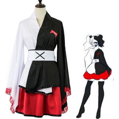 Game DanganRonpa Monokuma Cosplay Costumes Uniforms Halloween Monokuma Cosplay Kimono Wigs Full Set For Girls and Women