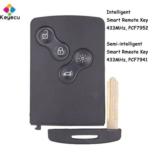 KEYECU Replacement Semi-intelligent Remote Car Key - 4 Buttons & 433MHz Frequency & PKE PCF7952 Chip - FOB for Renault Koleos