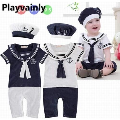 2021 New Baby Romper Preppy Style Navy White short Sleeve Baby Boys Girls Overalls Newborn Clothes 0-2Y E13208