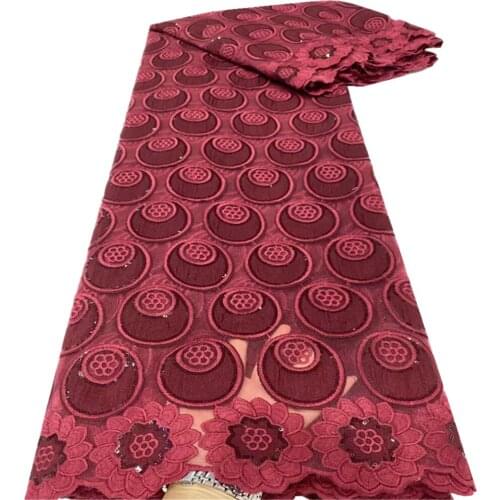 ​Red Nigerian Lace Fabric Nigerian Lace Fabric African Lace Fabric 2021 High Quality Lace Fabric 5 Yards For Party Dress DP-155