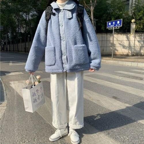 Winter jacket women Korean loose doll collar lamb wool coat female plus size padded warm top Single-breasted casual jackets