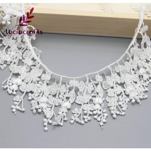 Lucia crafts 1y/lot 13cm White Tassels Embroidered Lace Fabric Trim Ribbons DIY Sewing Handmade Craft Materials N0509