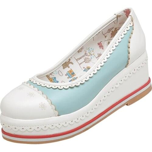 Fashion Female Lolita Cute Womens Pumps Platform Wedges High Heels Pumps Sweet Cosplay Shoes Woman
