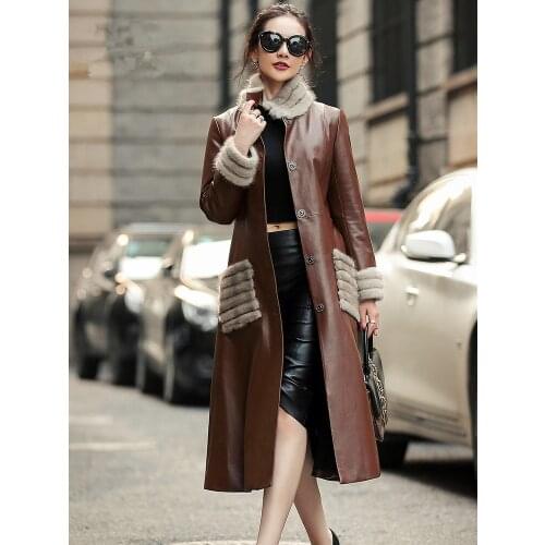 Real Leather Jacket Winter Jacket Women Mink Fur Collar Down Jacket Coat Female Long Windbreaker XS39D08-28
