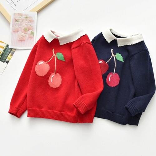 New Childrens Sweater 1-6 Years Baby Girls Autumn Winter Clothes Cute Cartoon Warm Long Sleeve Pullover Cherry Lapel Cotton